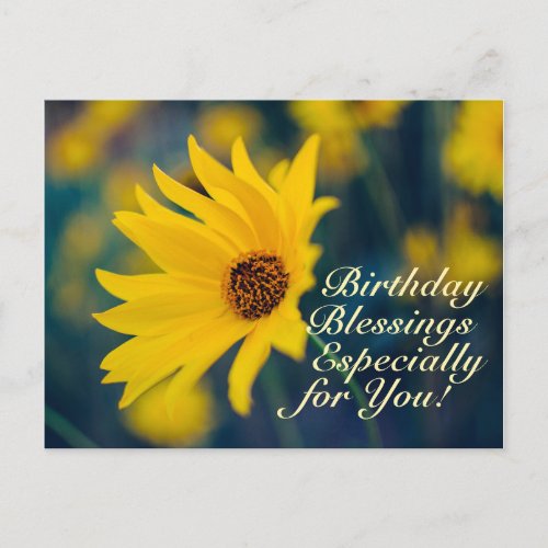 Birthday Blessings Prayer Yellow Wildflower Postcard