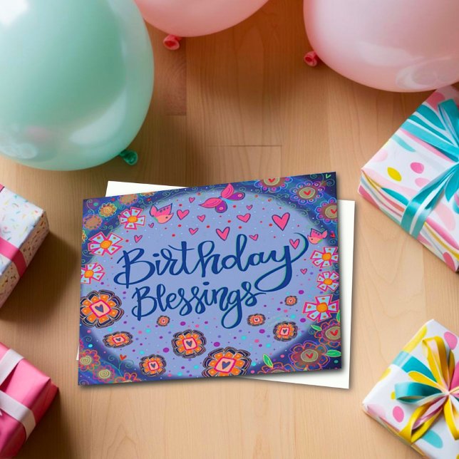 Birthday Blessings Pretty Floral Trendy Fun Card (Creator Uploaded)
