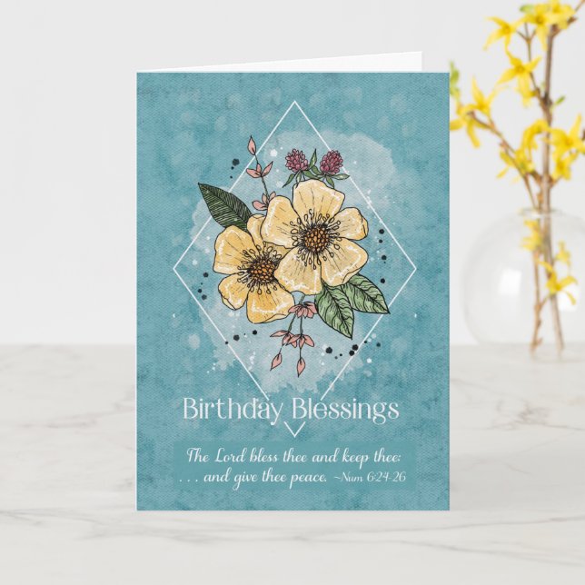Birthday Blessings Sketchy Watercolor Flowers Card (Yellow Flower)