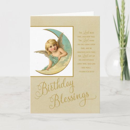 Birthday Blessings Vintage Angel with Scripture Card