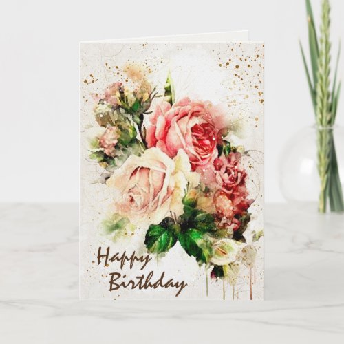 Birthday Blessings Vintage Roses Inspirational Card