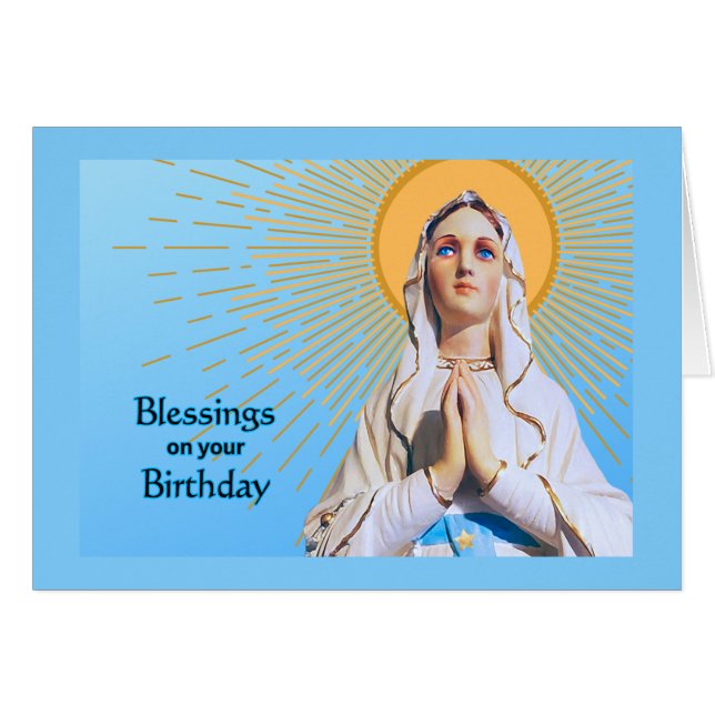 Birthday Blessings Virgin Mary Praying Cards (Front Horizontal)
