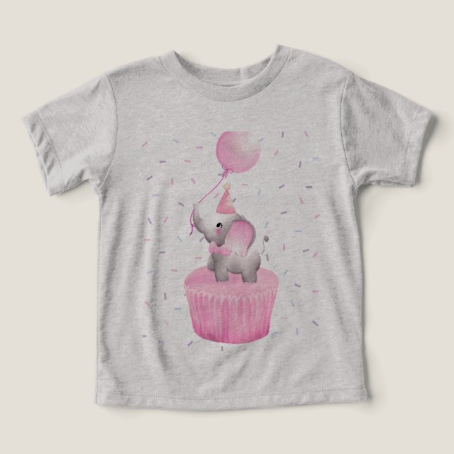 Birthday Bliss: Elephant with Balloon Cupcake  Toddler T-shirt (Design Front)
