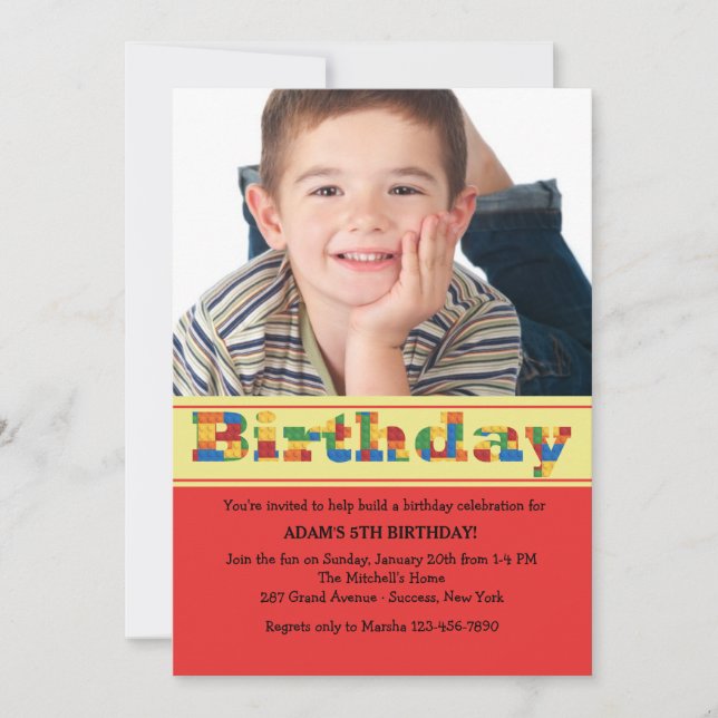 Birthday Blocks Photo Invitation (Front)