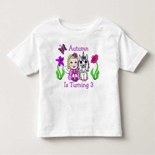 Birthday Blonde Fairy and Unicorn Age and Name Toddler T_shirt