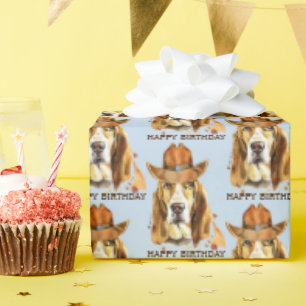 Birthday Bloodhound with Sheriff Cowboy Hat Wrapping Paper