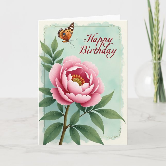 Birthday Bloom Pink Flower Insect Card (Front)