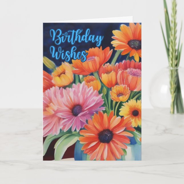 Birthday Blooms Rise Up Watercolor Card (Front)