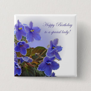 Birthday Blue African Violets Button