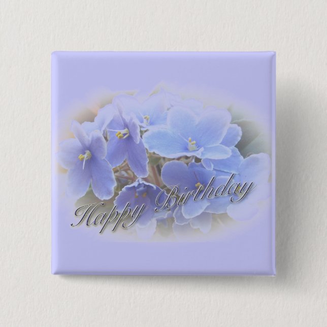 Birthday Blue African Violets Pinback Button (Front)