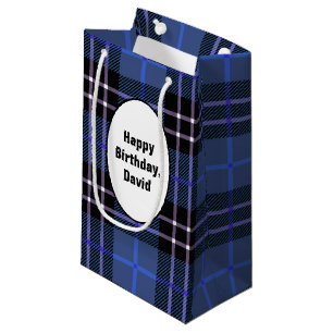 Birthday Blue and Black Plaid Small Gift Bag