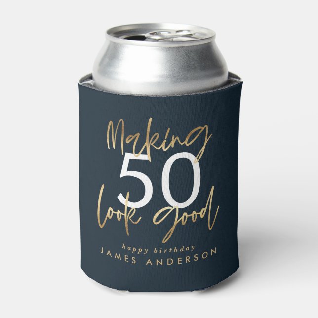 Birthday blue and gold simple elegant moder can cooler (Can Front)