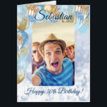 Birthday Blue Balloon Photo Template Oversized Card<br><div class="desc">A fabulous custom photo birthday card for any age. This blue glitter luxurious design is filled with blue and gold balloons. A gorgeous design they are sure to love.</div>