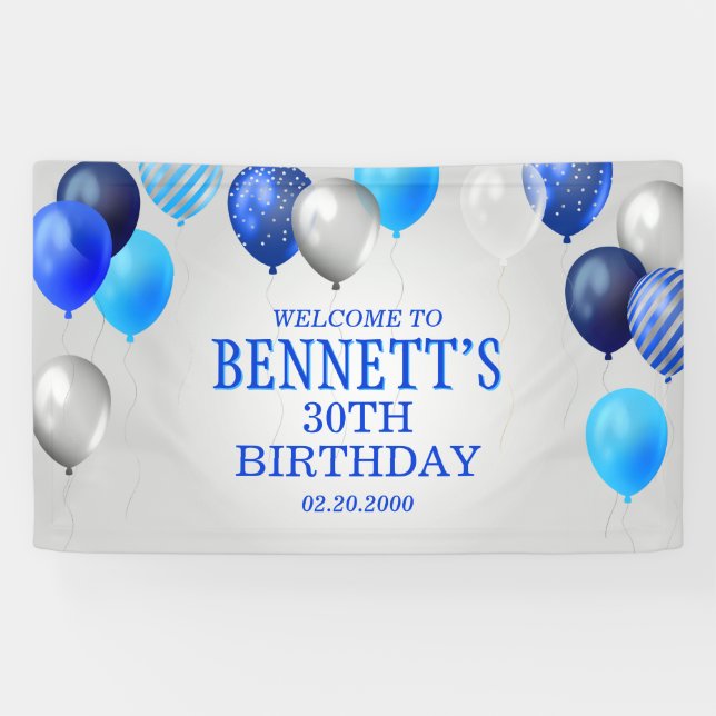 Birthday Blue Balloons Banner (Horizontal)