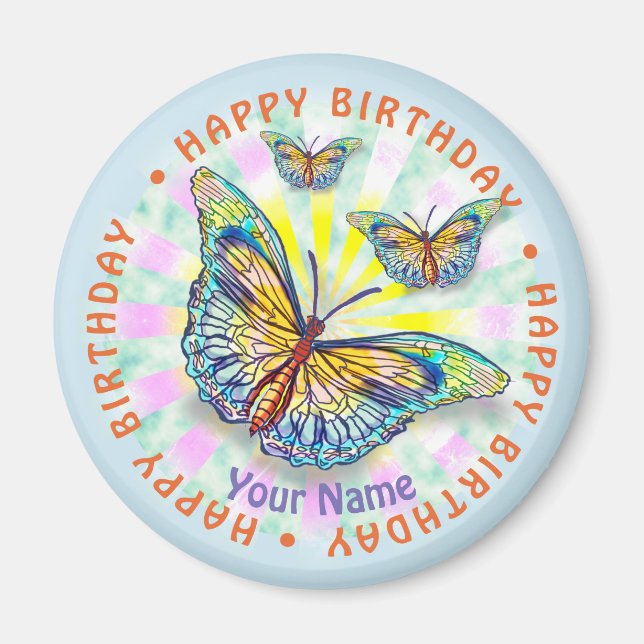 Birthday Blue Butterfly  Magnet (Front)