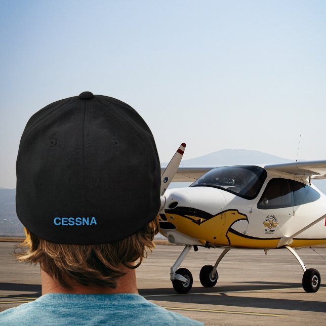 Birthday Blue Cessna Typography Simple Modern Embroidered Baseball Cap (Creator Uploaded)