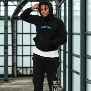 Birthday Blue Cessna Typography Simple Modern Embroidered Hoodie