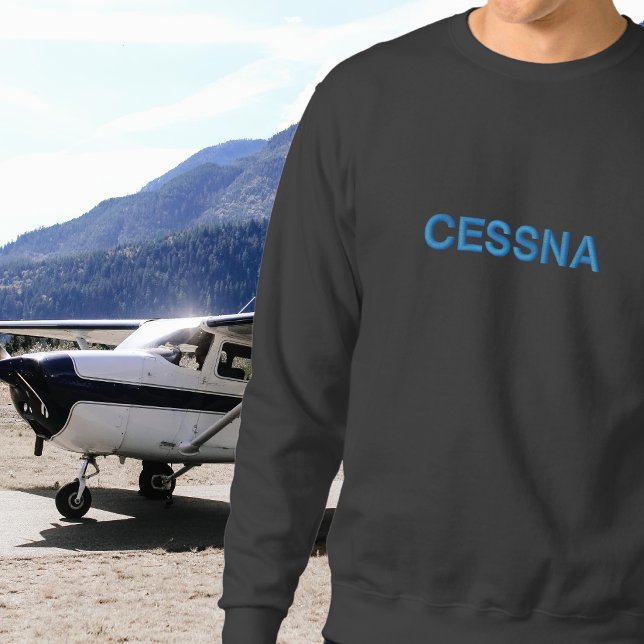 Birthday Blue Cessna Typography Simple Modern Embroidered Sweatshirt (Creator Uploaded)