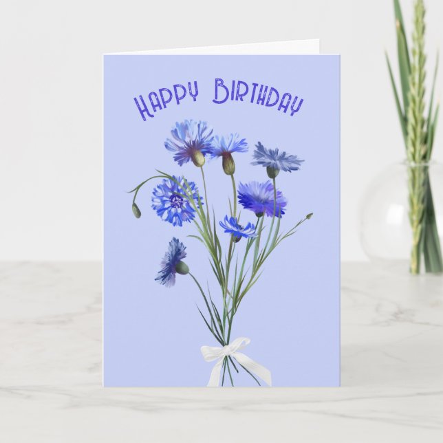 Birthday Blue Cornflower Bouquet  Card (Front)