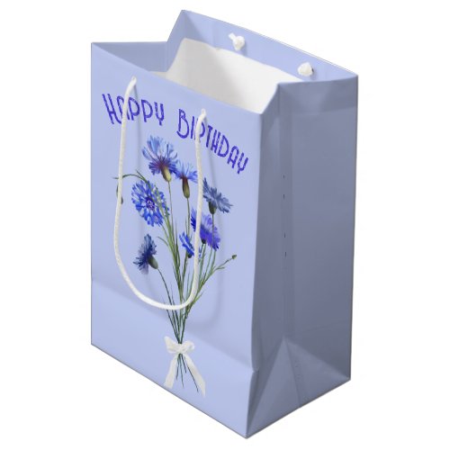 Birthday Blue Cornflower Bouquet Medium Gift Bag