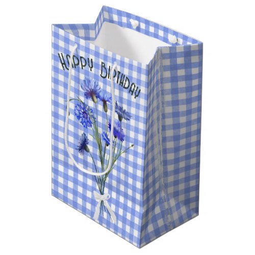 Birthday Blue Cornflower Bouquet  Medium Gift Bag
