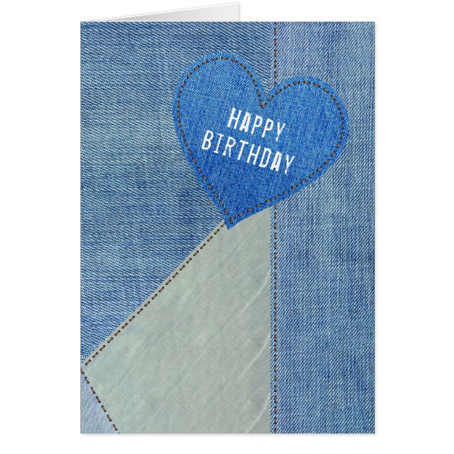 Birthday Blue Denim Heart Cards (Front)