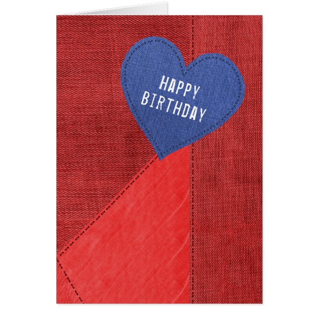 Birthday Blue Denim Heart Cards (Front)