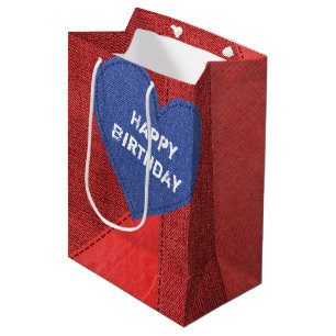 Birthday Blue Denim Heart Medium Gift Bag
