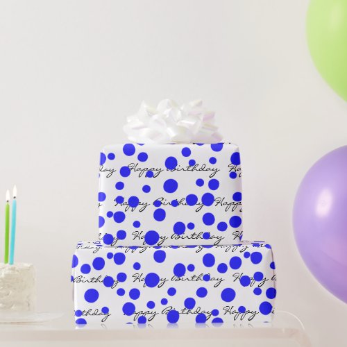 Birthday Blue Dots On White  Wrapping Paper