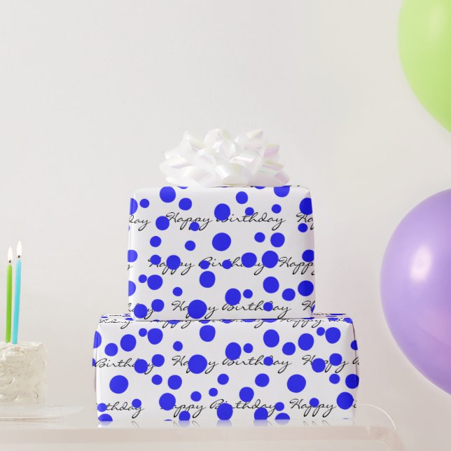 Birthday Blue Dots On White  Wrapping Paper (Party Gifts)