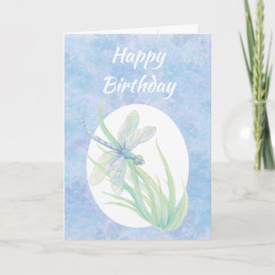 Birthday Blue Dragonfly Watercolor Art Card