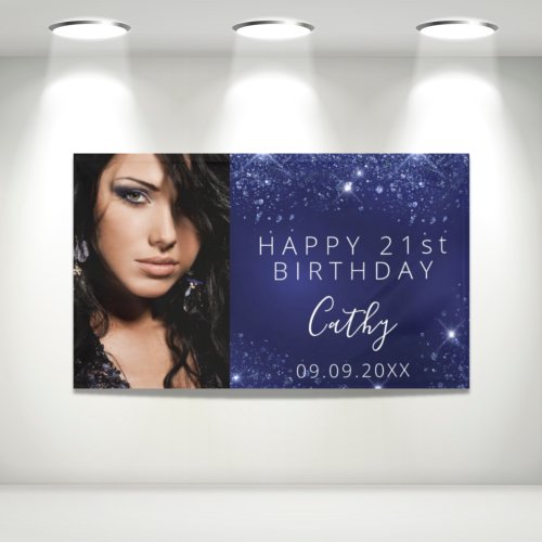 Birthday blue glitter dust custom photo welcome banner
