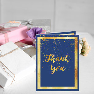 Birthday blue gold confetti photo letterpress thank you card