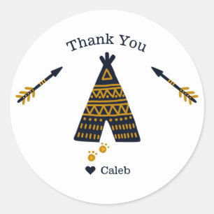 Birthday Blue Gold Tepee Party Favor Classic Round Sticker