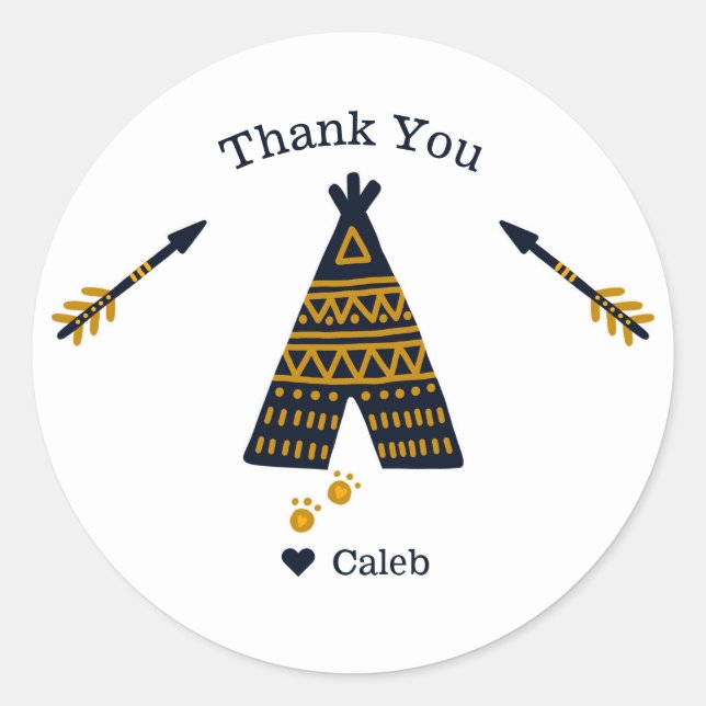 Birthday Blue Gold Tepee Party Favor Classic Round Sticker (Front)