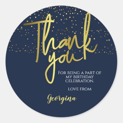 Birthday Blue Gold Typography Thank You Classic Round Sticker