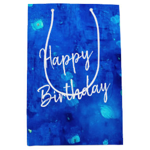 Birthday Blue Neon Outer Space Medium Gift Bag