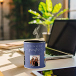 Birthday blue photo best friends names mug<br><div class="desc">A gift from friends for a woman's 21st birthday, celebrating her life with 3 of your photos of her, her friends, family, interest or pets. Personalize and add her name, age 21 and your names. A dark blue colored background. Her name is written with a modern hand lettered style script...</div>