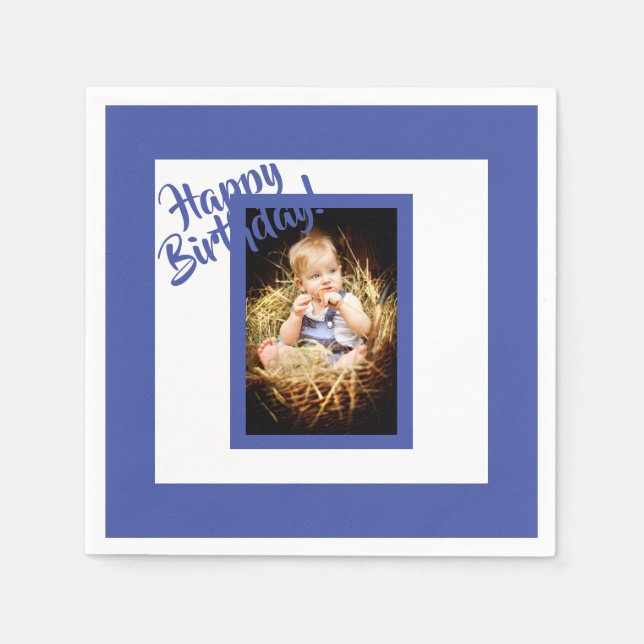Birthday blue photo boy paper napkins (Front)