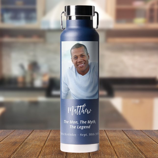 Birthday blue photo man myth legend water bottle (Creator Uploaded)