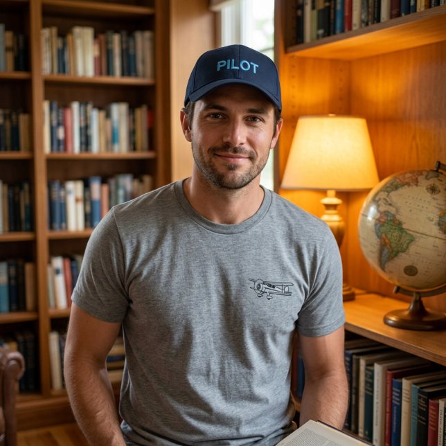 Birthday Blue Pilot Typography Simple Aviation  Embroidered Baseball Cap (Creator Uploaded)
