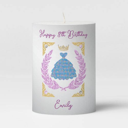 Birthday Blue Princess Gown  Crown Pillar Candle