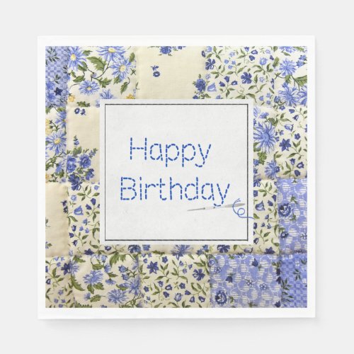 Birthday Blue Print Quilt with Needle  Napkins