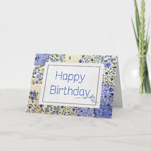 Birthday Blue Quilt with Needle  Card