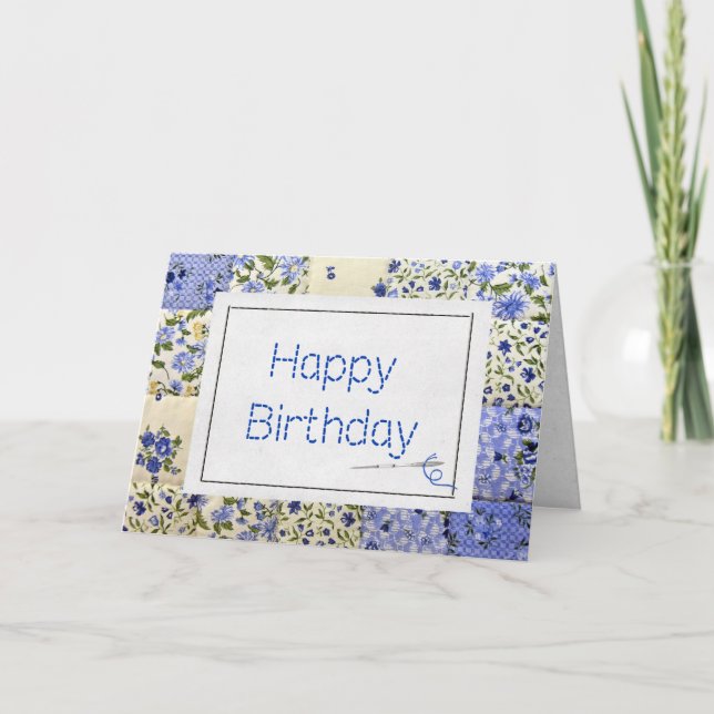 Birthday Blue Quilt with Needle  Card (Front)