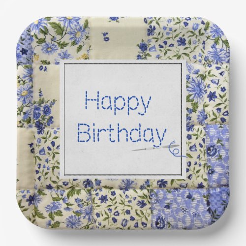 Birthday Blue Quilt with Needle  Paper Plates