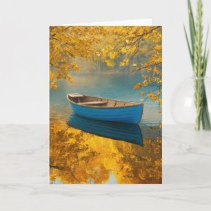 Birthday Blue Rowboat On Golden Lake Card