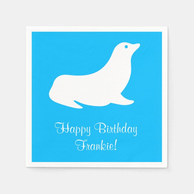 Birthday Blue Sea Lion 4Frankie (Name) Napkins (Front)
