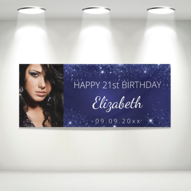 Birthday blue silver glitter dust custom photo banner (Creator Uploaded)