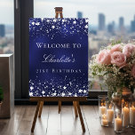 Birthday blue silver stars welcome party foam board<br><div class="desc">A welcome board for a glamorous 21st (or any age) birthday party.  A navy blue background with elegant faux silver stars. The blue color is uneven.  Personalize and add a name and age 21.  White letters. 
Back: no design</div>
